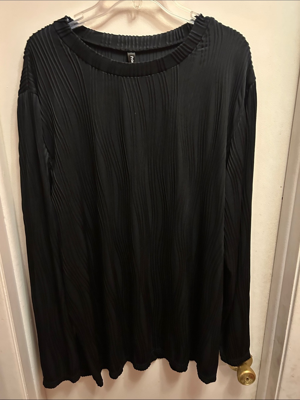 PrinStory 2 piece Pleated Black Long Sleeve Top and Pant set